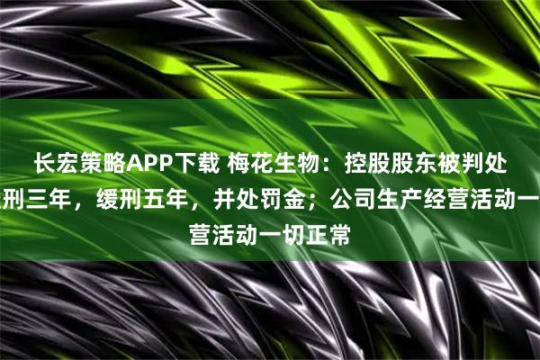 长宏策略APP下载 梅花生物：控股股东被判处有期徒刑三年，缓刑五年，并处罚金；公司生产经营活动一切正常